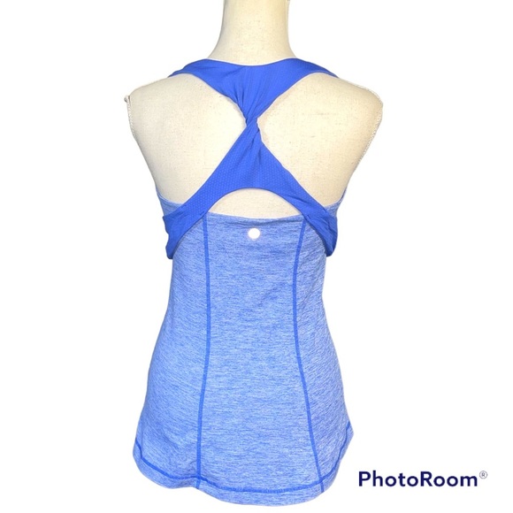 Lululemon Spin Me Tank Top Womens 6 Heather Blue Built In Bra Racerback Logo - Picture 4 of 5